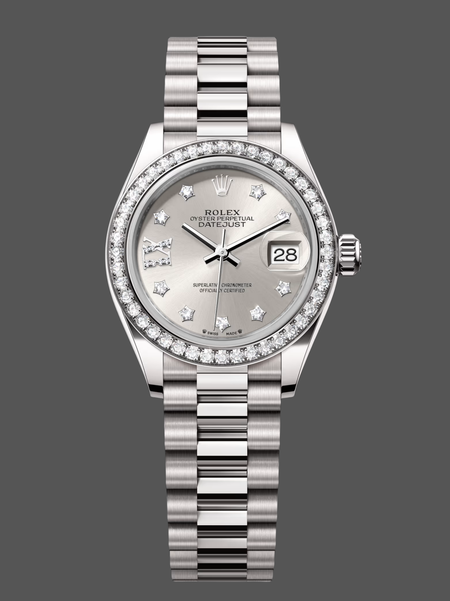 Rolex Datejust 28mm White Gold Silver Diamond President 279139rbr 0003 Women's Watch