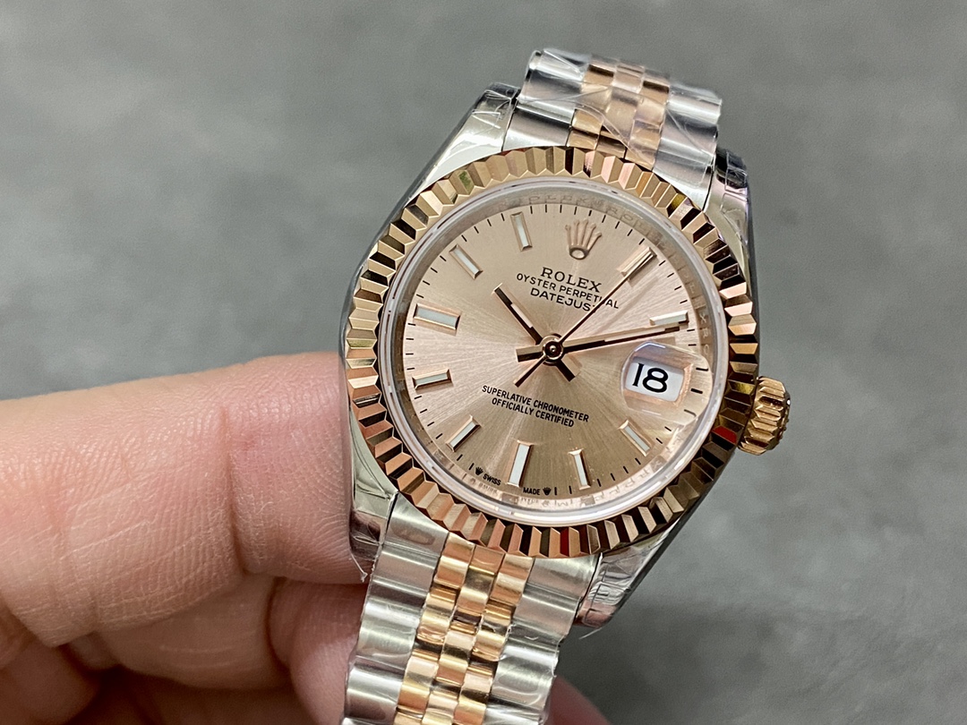 Rolex Datejust 28 Stainless Steel and Everose Gold 279171 0023 Rose Index Jubilee Lady Watch