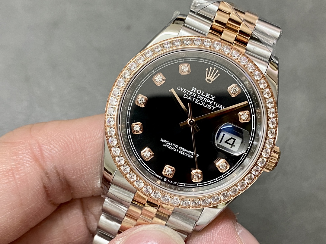 Rolex Datejust 36 Steel & Everose Gold Black Dial Diamond Bezel m126281rbr 0007