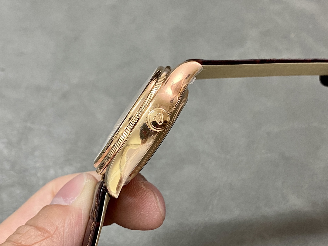 Rolex Cellini Dual Time 50525 Silver Dial Brown Leather Strap 39mm Mens Replica Watch