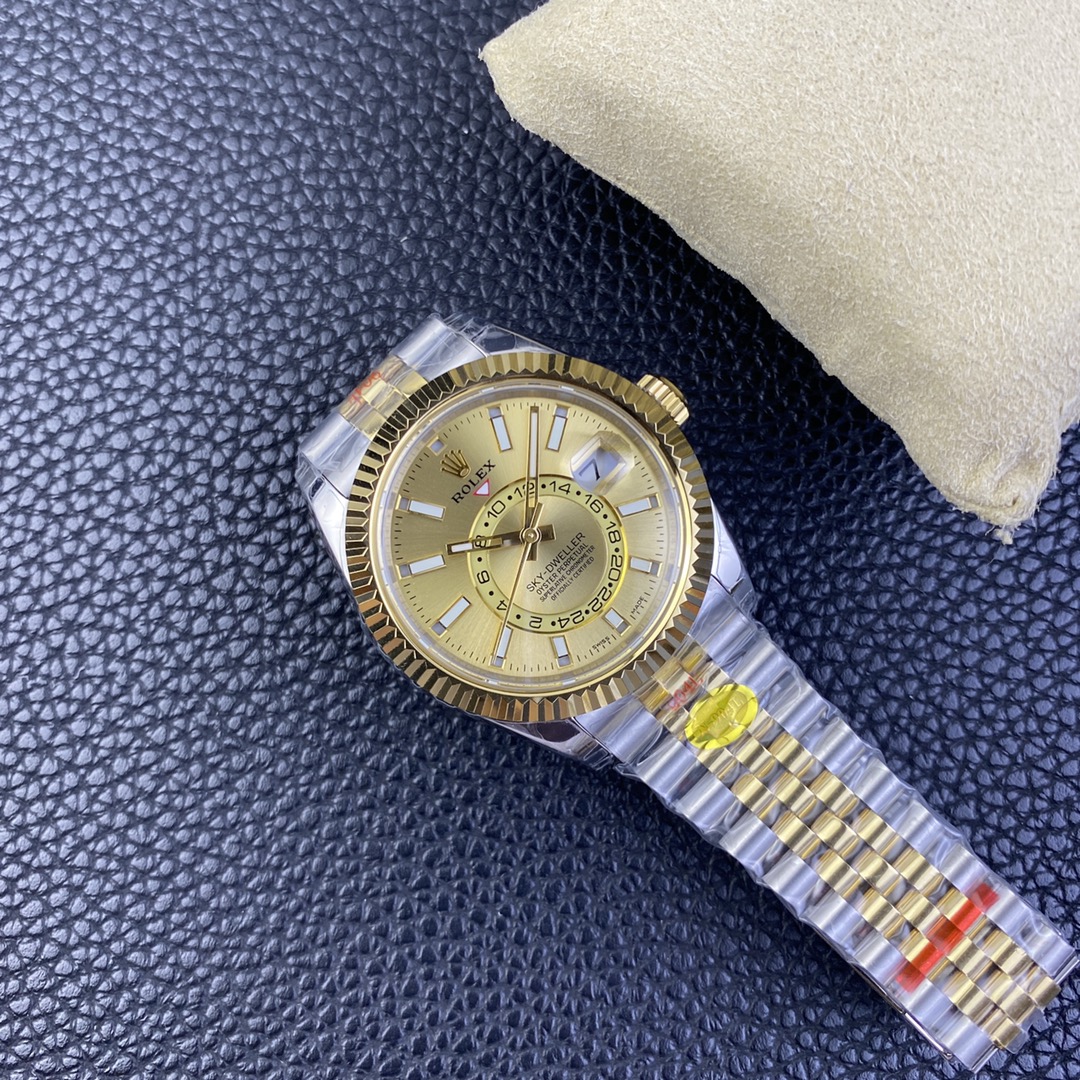Rolex Sky Dweller 42mm Champagne Dial Stick Markers Jubilee M336933 0002 Men's Watch