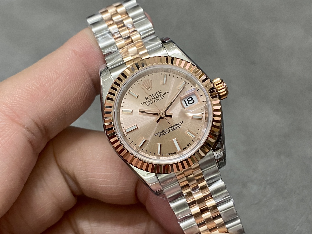 Rolex Datejust 28 Stainless Steel and Everose Gold 279171 0023 Rose Index Jubilee Lady Watch