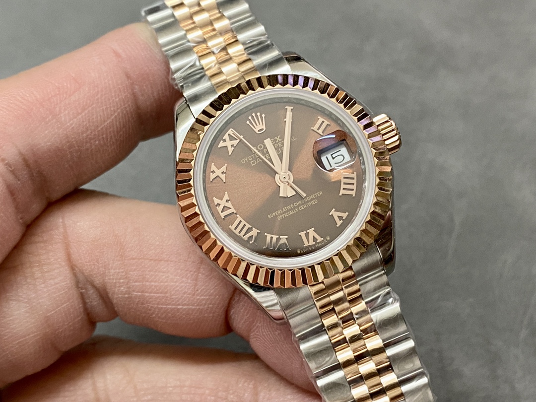 Rolex Datejust 28 Chocolate Index Steel & Rose Gold m279171 0009 Women's Watch