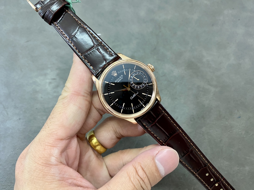 Rolex Cellini Date 50515 Brown Leather Black Index Dial 39mm Mens Replica Watch