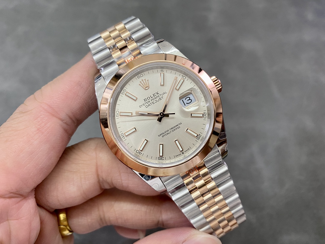 Rolex Datejust 41MM 126301 0010 Rose Gold Sundust Index Dial Mens Replica Watch