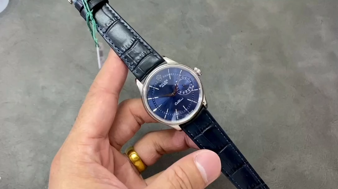 Rolex Cellini Date 50519 Blue Dial Blue Leather Strap 39MM Mens Replica Watch