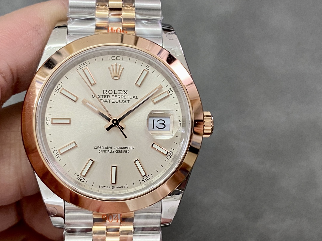 Rolex Datejust 41MM 126301 0010 Rose Gold Sundust Index Dial Mens Replica Watch