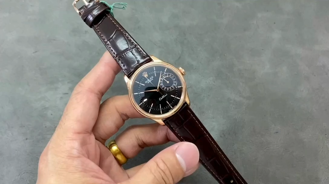 Rolex Cellini Date 50515 Brown Leather Black Index Dial 39mm Mens Replica Watch