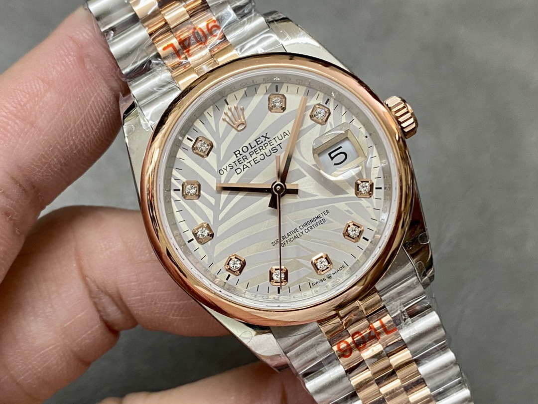 Rolex Datejust 36mm 126201 0038 Silver Palm Motif Dial Oyster Bracelet Watch