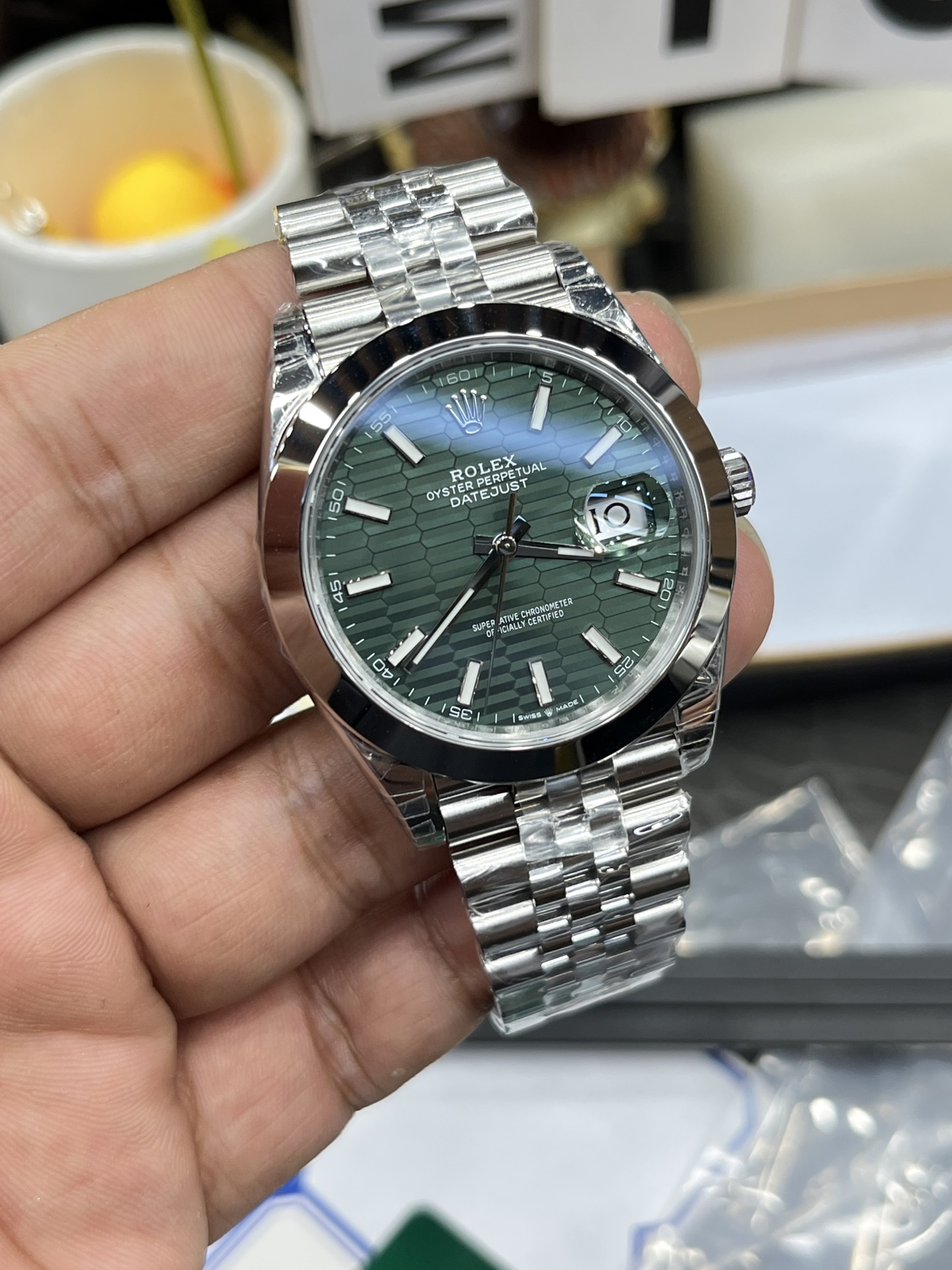 Rolex Datejust 41 Mint Green Dial with Smooth Bezel 126300 Men's Watch