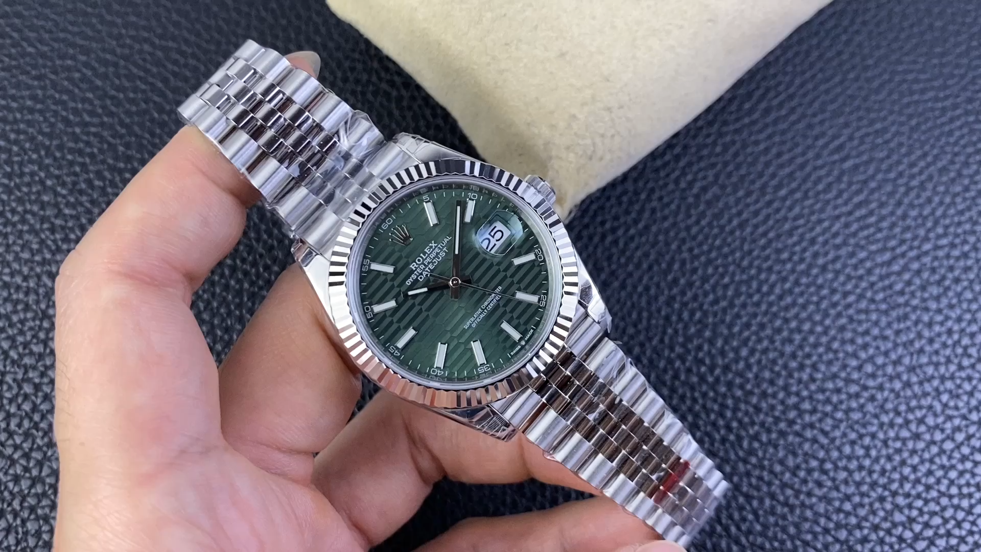 Rolex Datejust 41mm Stainless Steel 126334 0030 Mint Green Dial Fluted Jubilee