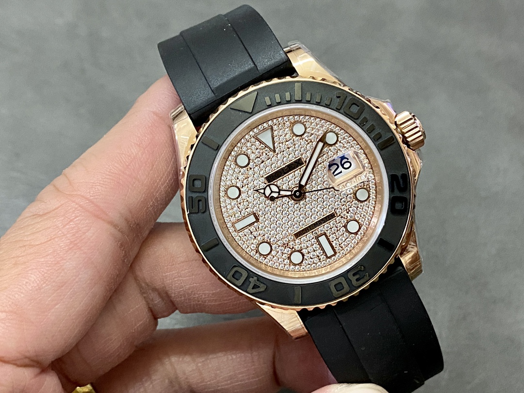 Rolex Yacht-Master II 126655 Diamond Pave Dial Rose Gold 40mm Mens Replica Watch