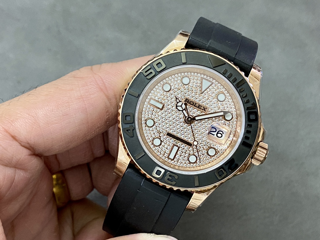 Rolex Yacht-Master II 126655 Diamond Pave Dial Rose Gold 40mm Mens Replica Watch