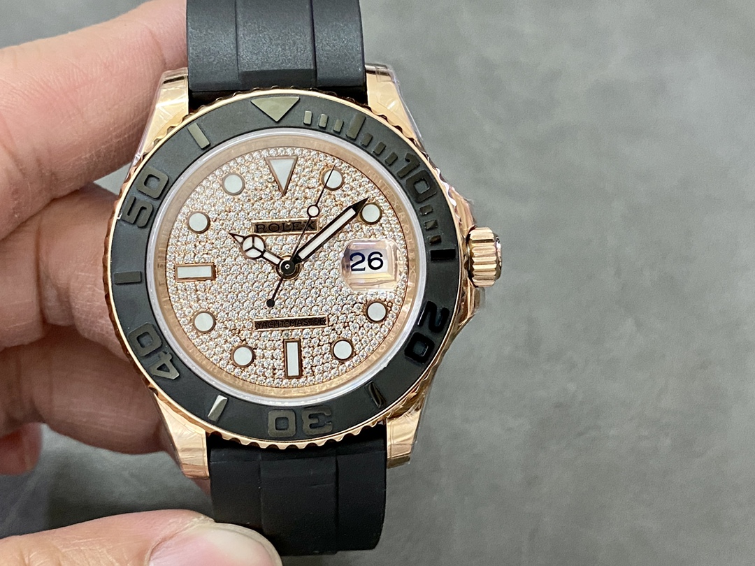 Rolex Yacht-Master II 126655 Diamond Pave Dial Rose Gold 40mm Mens Replica Watch