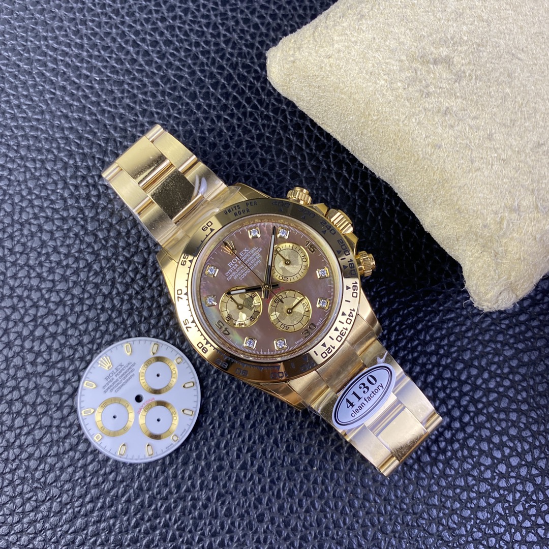 Rolex Daytona 116508 Yellow Gold Black Mother Of Pearl Dial 40MM Mens Replica Watch