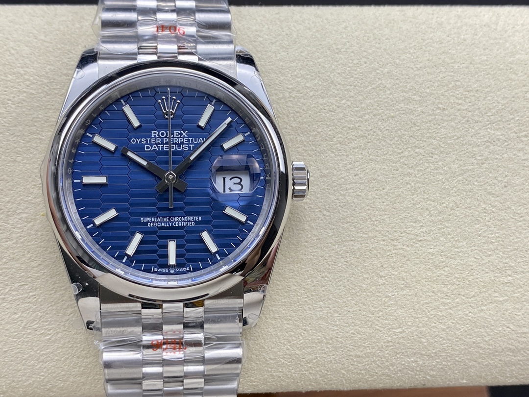 Rolex Datejust 126200 Stainless Steel Automatic Blue Motif Wave Dial 36MM Unisex Replica Watch