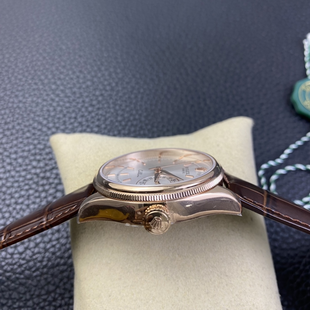 Rolex Cellini Date Rose Gold Silver Crocodile Leather Strap 50515 39mm Mens Replica Watch