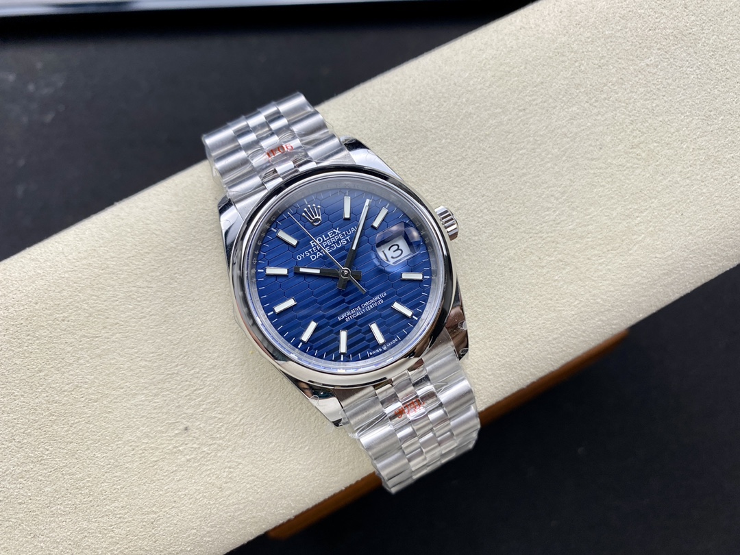 Rolex Datejust 126200 Stainless Steel Automatic Blue Motif Wave Dial 36MM Unisex Replica Watch