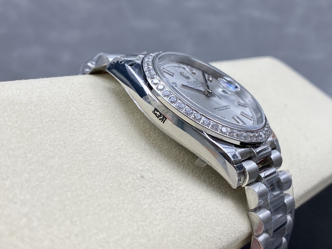 Rolex Day-Date 228349RBR Silver Dial Diamond Bezel 40mm Mens Replica Watch