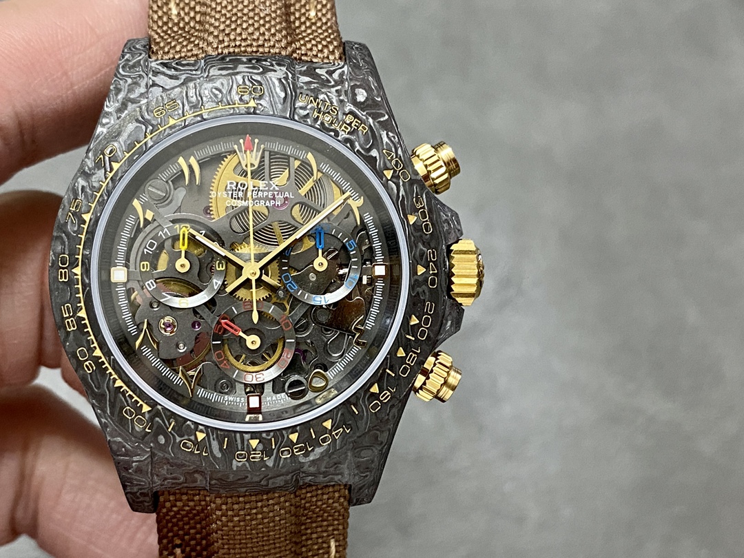Rolex Daytona Cosmograph DIW Carbon Case Skeleton Dial Brwon Nylon Strap