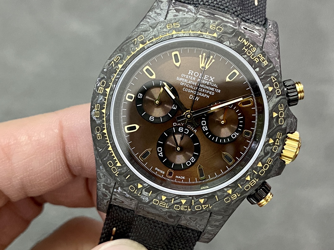 Rolex Daytona 40mm DIW Carbon Case Chocolate Dial Nylon Strap Mens Watch