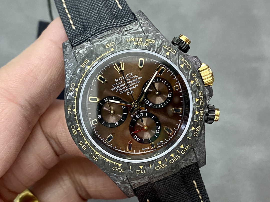 Rolex Daytona 40mm DIW Carbon Case Chocolate Dial Nylon Strap Mens Watch