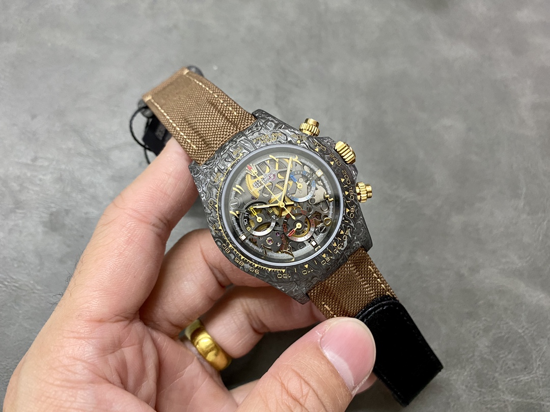 Rolex Daytona Cosmograph DIW Carbon Case Skeleton Dial Brwon Nylon Strap