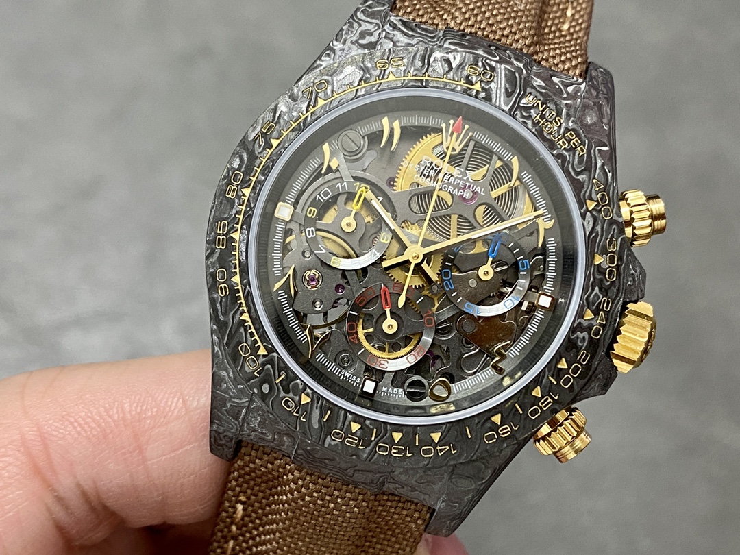 Rolex Daytona Cosmograph DIW Carbon Case Skeleton Dial Brwon Nylon Strap
