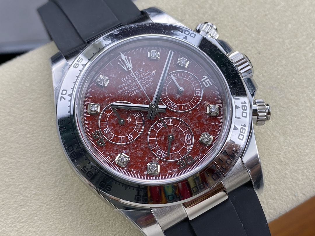 Rolex Cosmograph Daytona 40MM White Gold Rare Rubellite Dial 116509 Rubber Strap