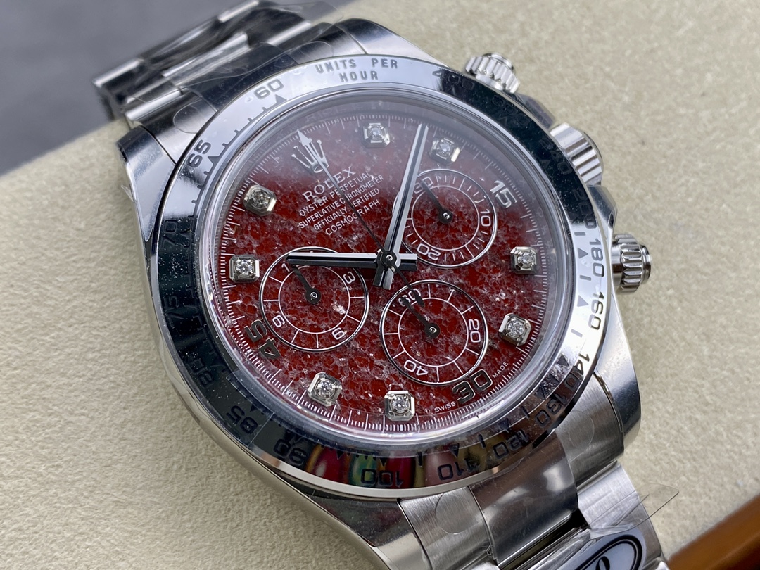 Rolex Cosmograph Daytona 40MM White Gold Rare Rubellite Dial 116509 Men's Watch