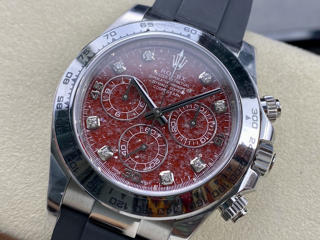 Rolex Cosmograph Daytona 40MM White Gold Rare Rubellite Dial 116509 Rubber Strap