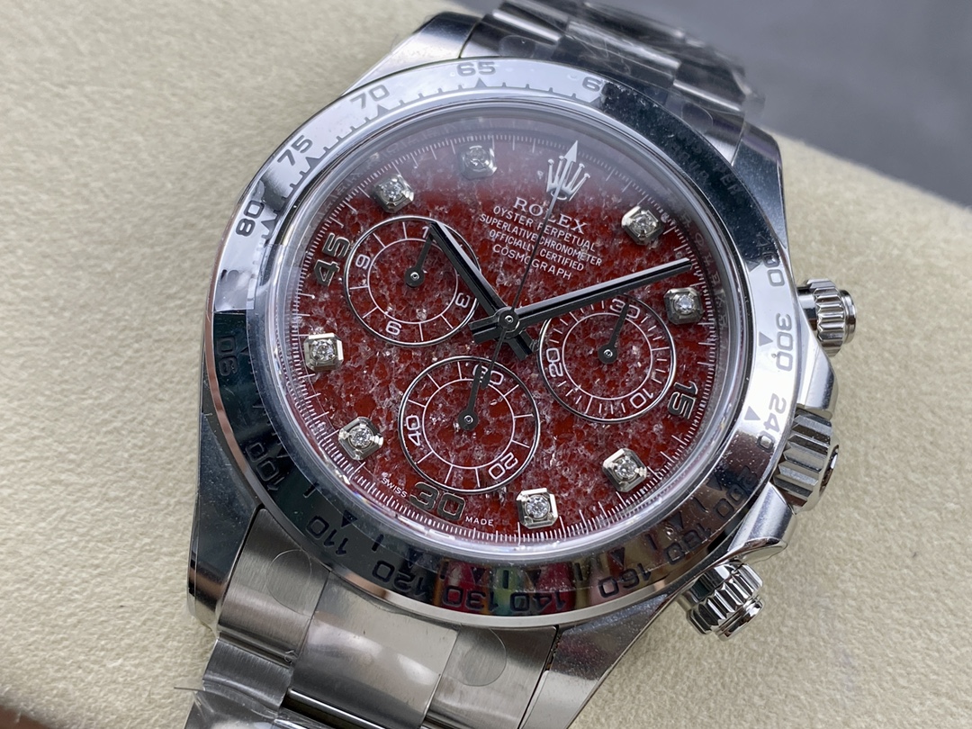 Rolex Cosmograph Daytona 40MM White Gold Rare Rubellite Dial 116509 Men's Watch