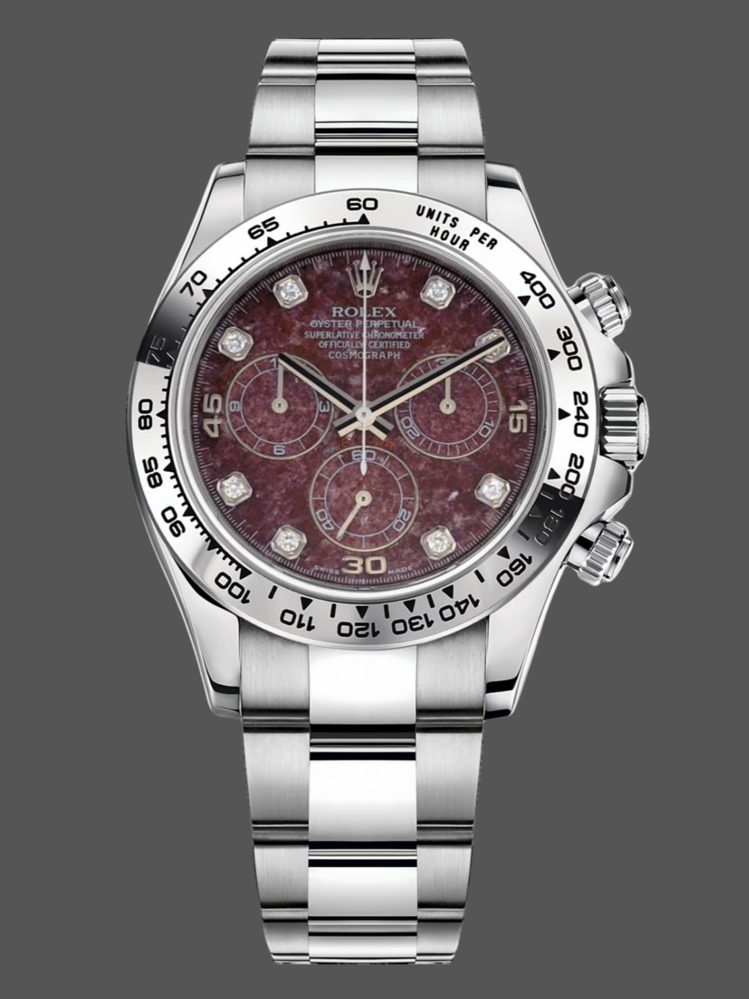 Rolex Cosmograph Daytona 40MM White Gold Rare Rubellite Dial 116509 Men's Watch