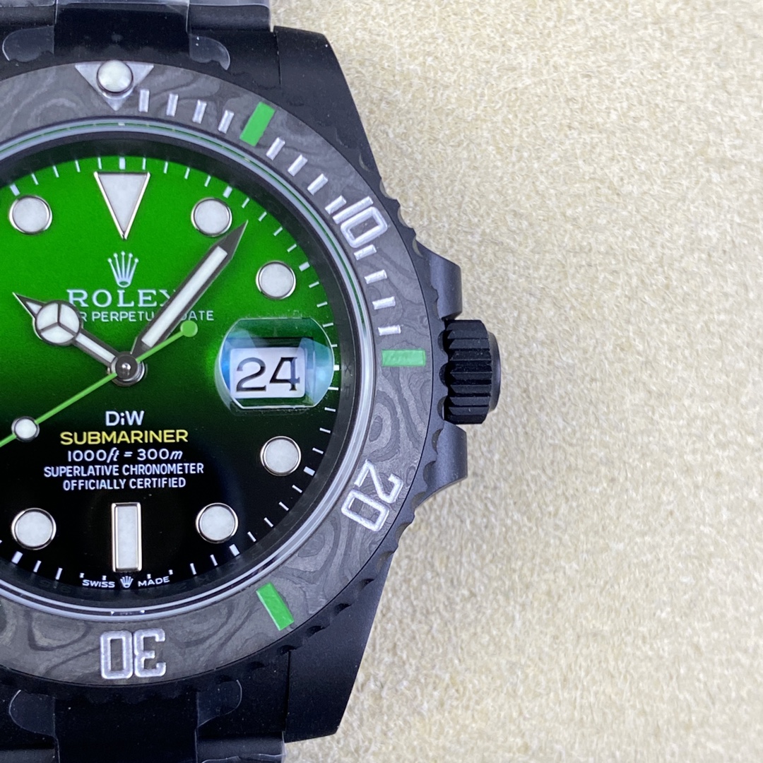 Rolex Submariner 116610LV PVD-DLC Stainless Steel Carbon Fiber Bezel Green Dial