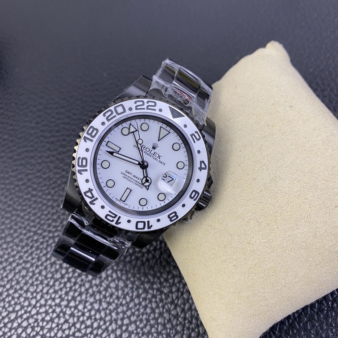 Rolex GMT Master II Black PVD/DLC Coated White Dial Stainless Steel 16710 Men's Watch