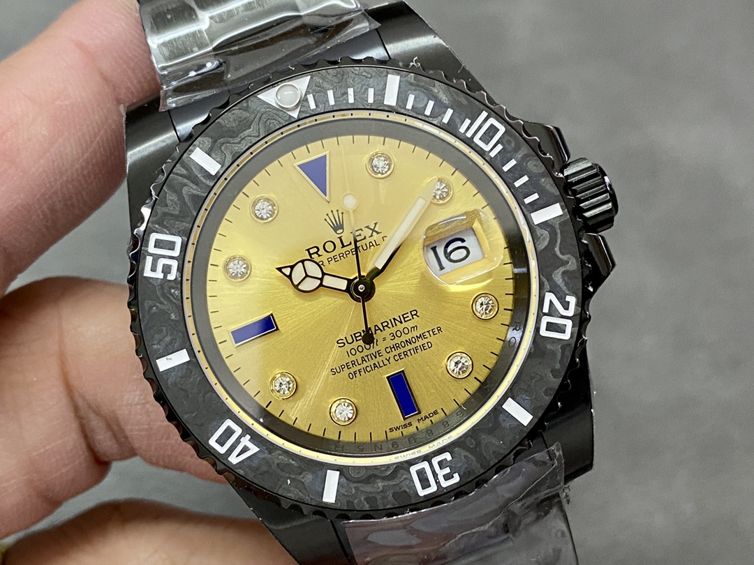 Rolex Submariner Diw 116610 PVD-DLC Stainless Steel Carbon Fiber Bezel Champagne Dial