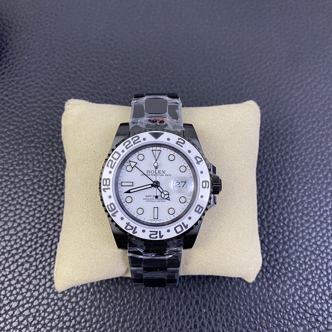 Rolex GMT Master II Black PVD/DLC Coated White Dial Stainless Steel 16710 Men's Watch