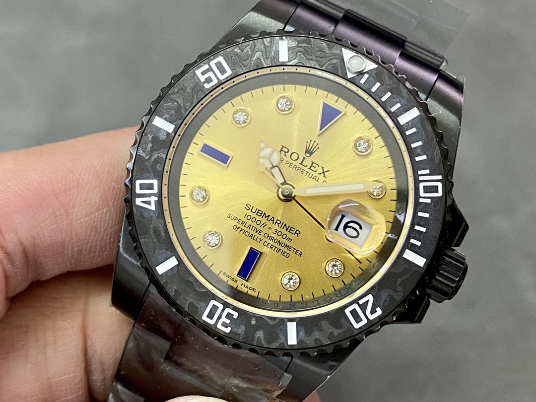 Rolex Submariner Diw 116610 PVD-DLC Stainless Steel Carbon Fiber Bezel Champagne Dial