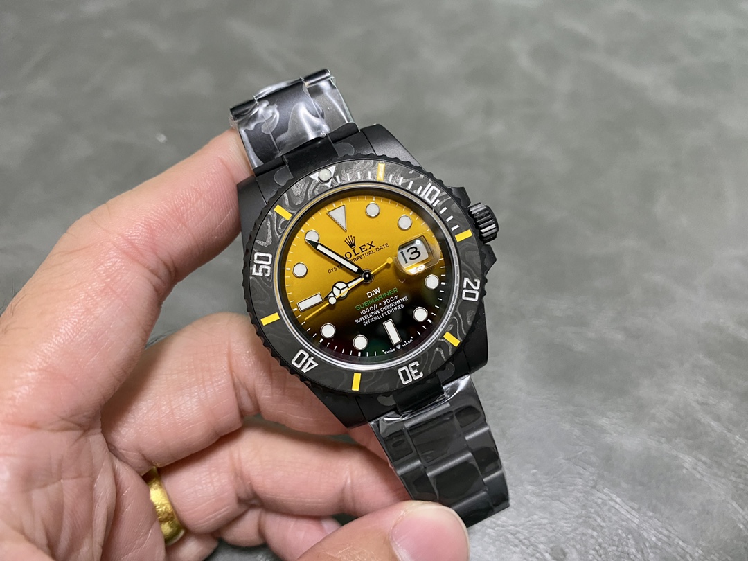 Rolex Submariner 116610 PVD-DLC Stainless Steel Carbon Fiber Bezel Yellow & Black Dial