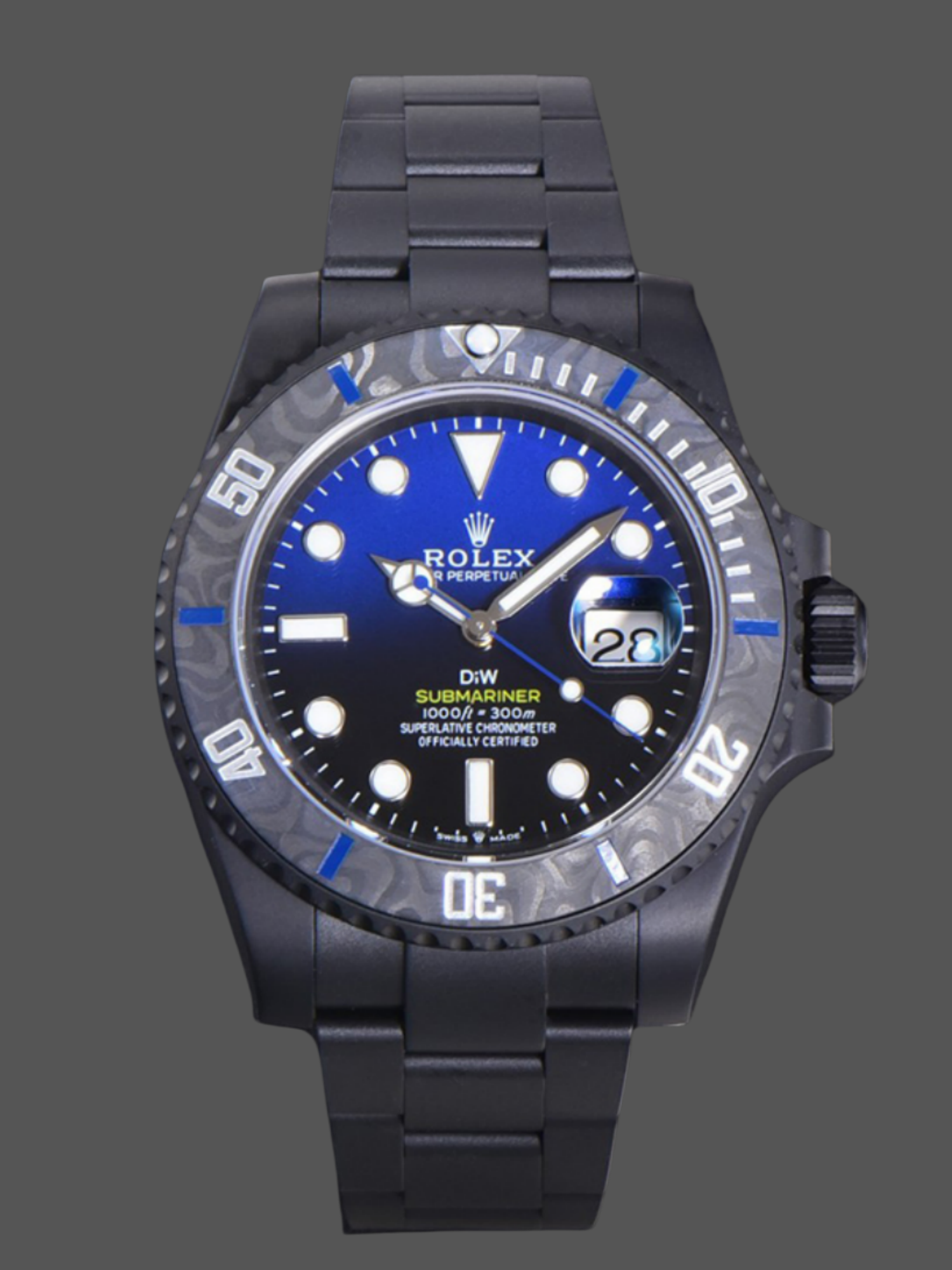 Rolex Submariner Diw 116610 PVD-DLC Stainless Steel Carbon Fiber Bezel Blue Dial
