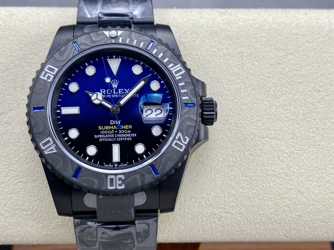 Rolex Submariner Diw 116610 PVD-DLC Stainless Steel Carbon Fiber Bezel Blue Dial