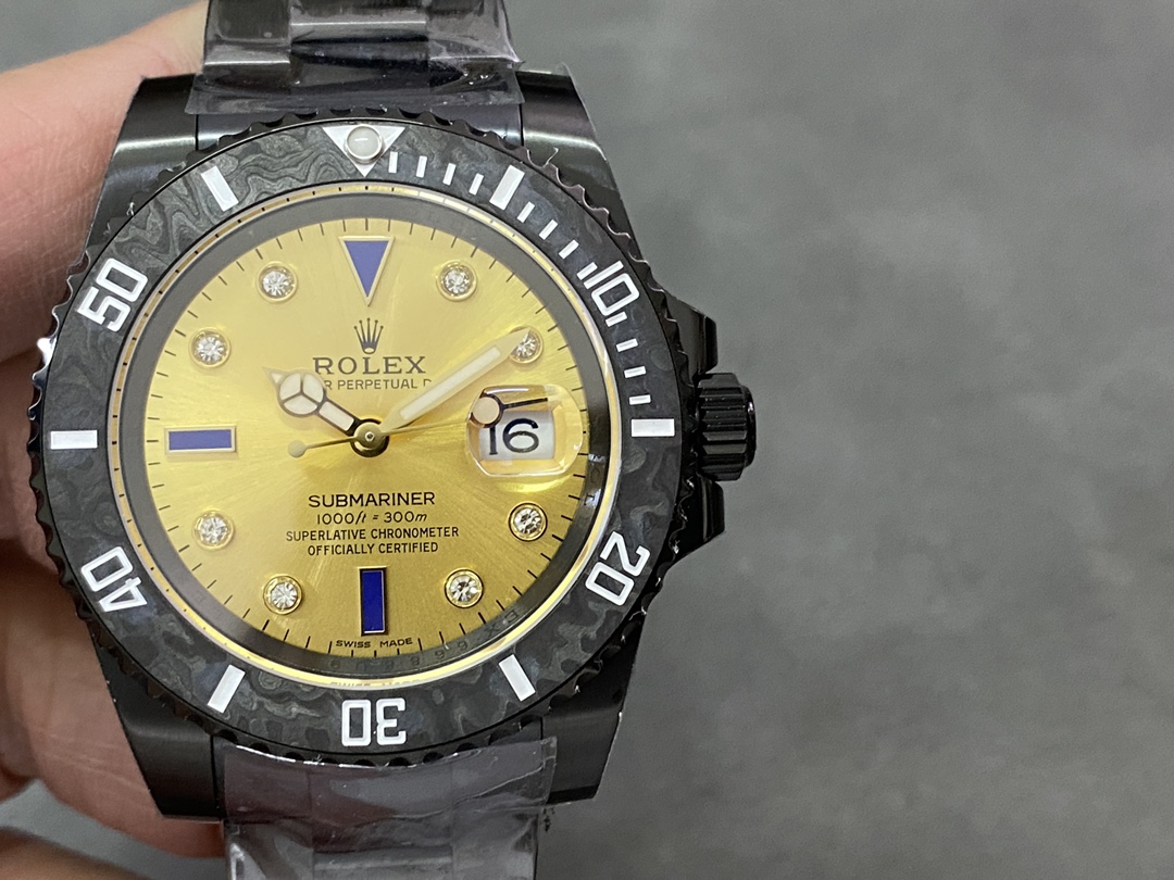Rolex Submariner Diw 116610 PVD-DLC Stainless Steel Carbon Fiber Bezel Champagne Dial