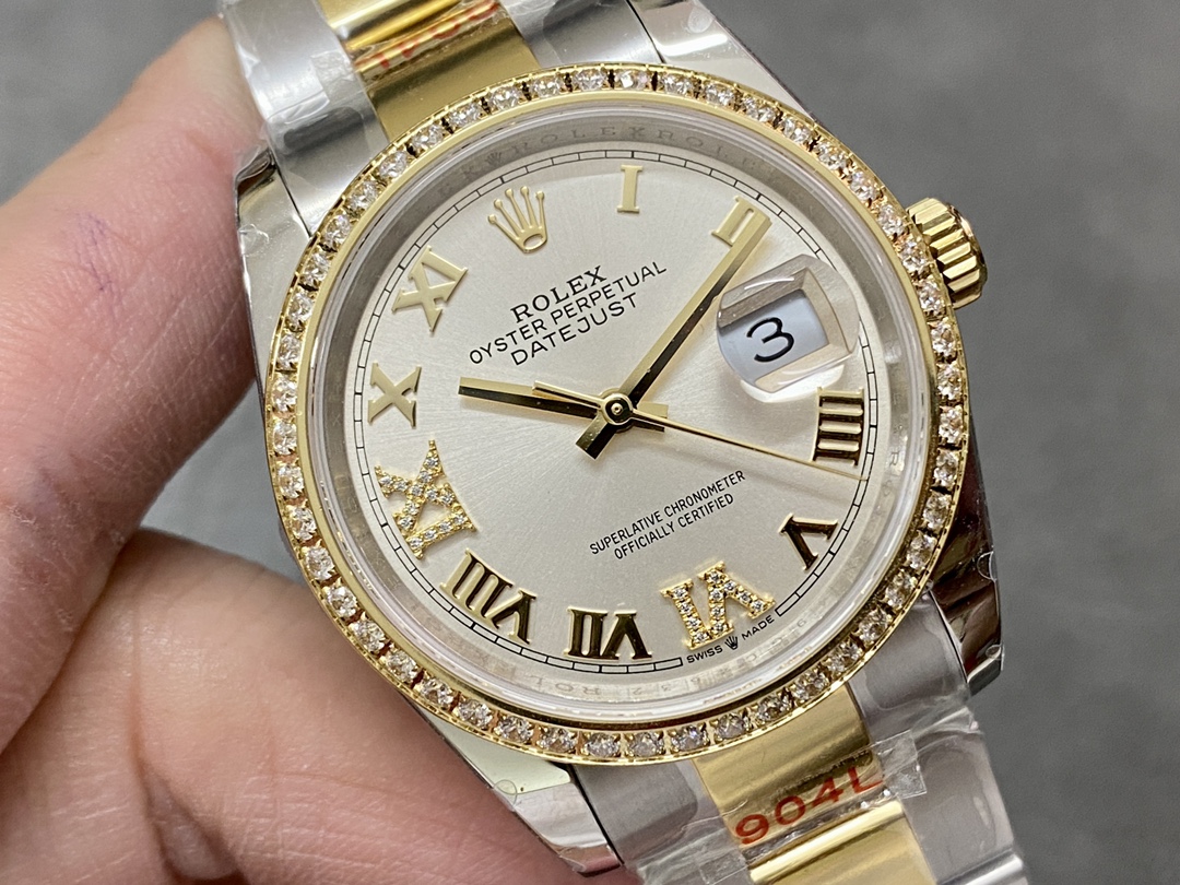 Rolex Datejust Diamonds Silver Pave Roman Dial M126283RBR 0018 36mm Women's Watch