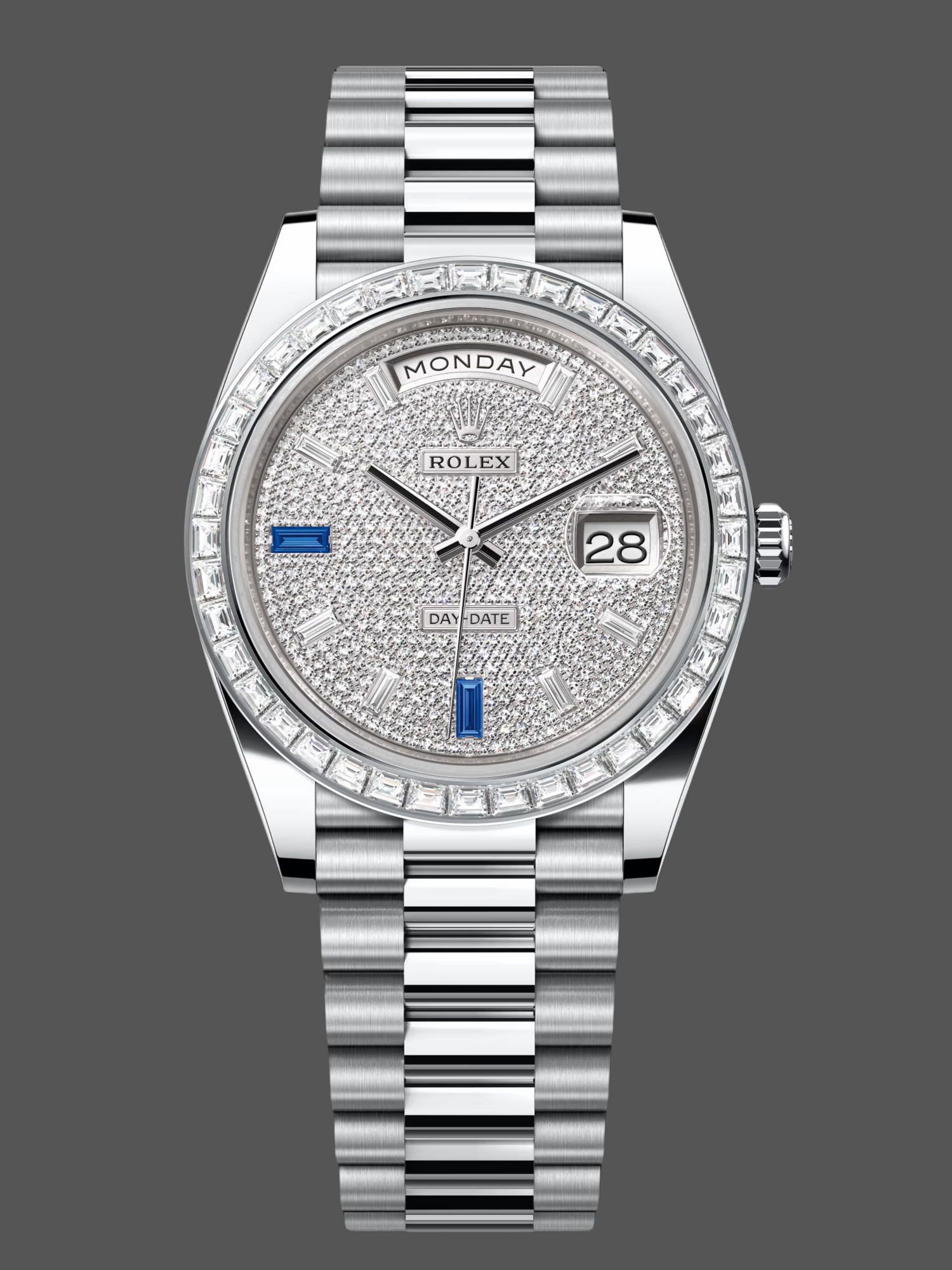 Rolex Day Date Platinum Diamond Paved Dial With Sapphires Diamond Bezel m228396tbr 0021 40mm