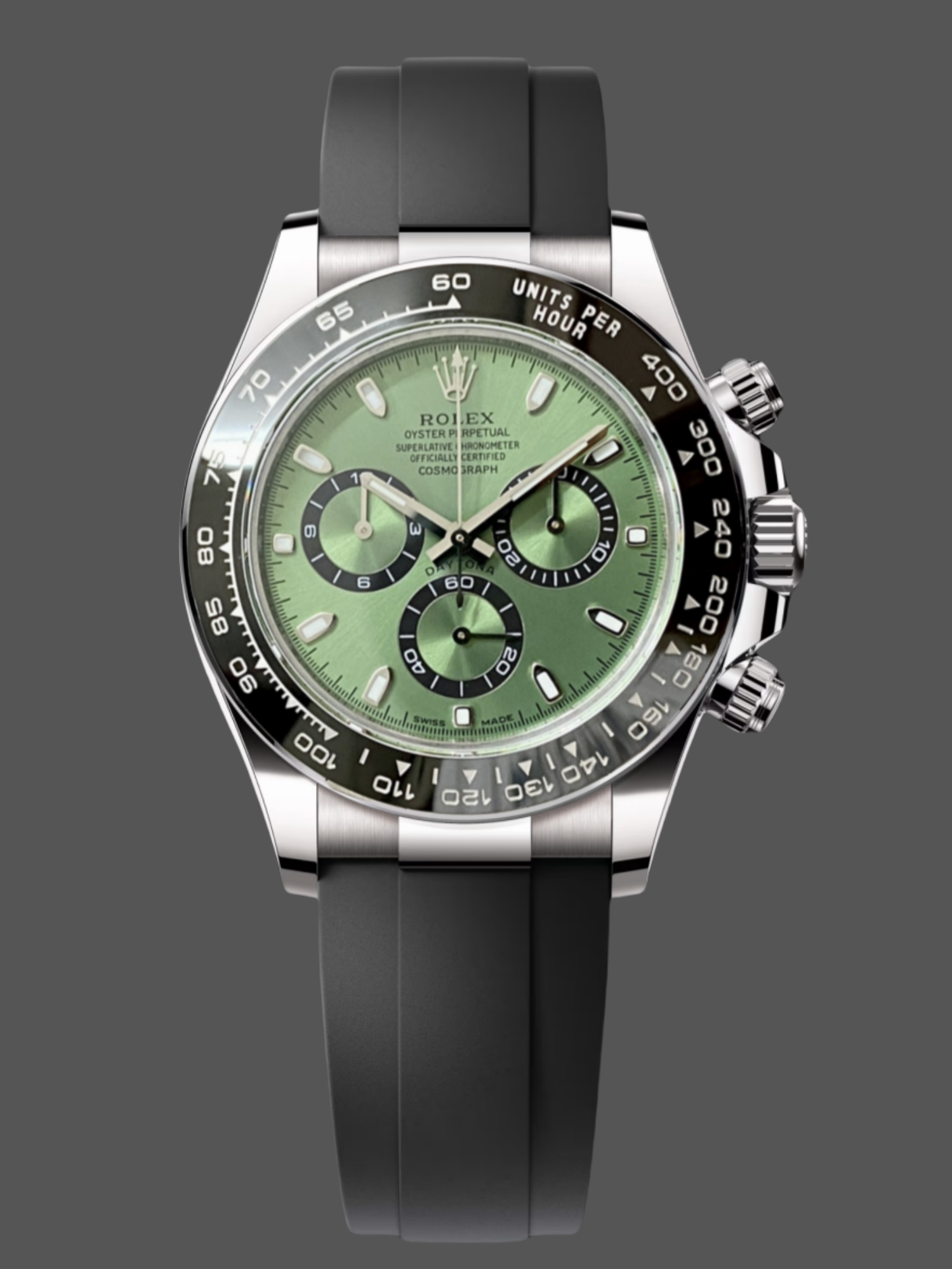 Rolex Daytona Platinum Green Dial Ceramic Bezel 126506 40mm Rubber Strap