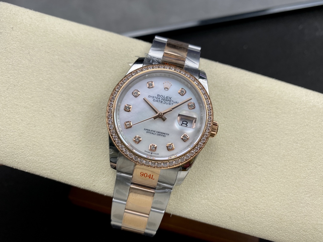 Rolex Datejust Mother of Pearl Diamond Dial Diamond Bezel 36mm m126281rbr 0010 Women's Watch