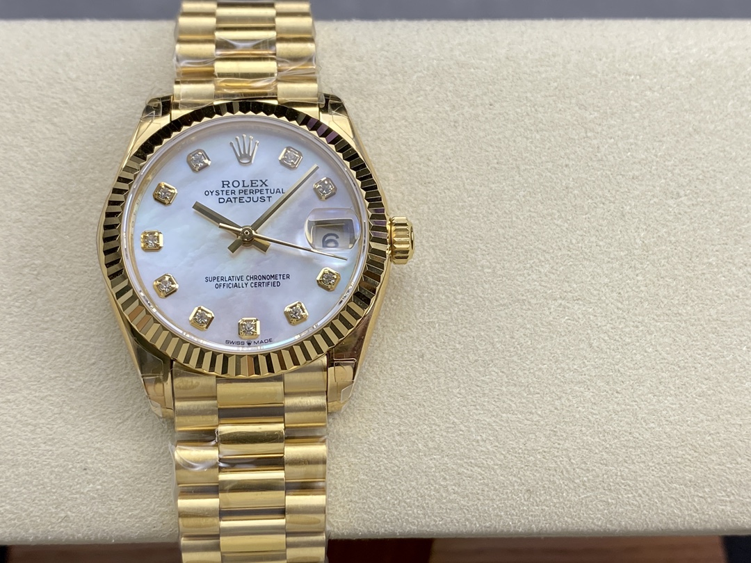 Rolex Datejust 31 Yellow Gold Mother-of-Pearl Diamond Dial M278278-0010 Women's Watch