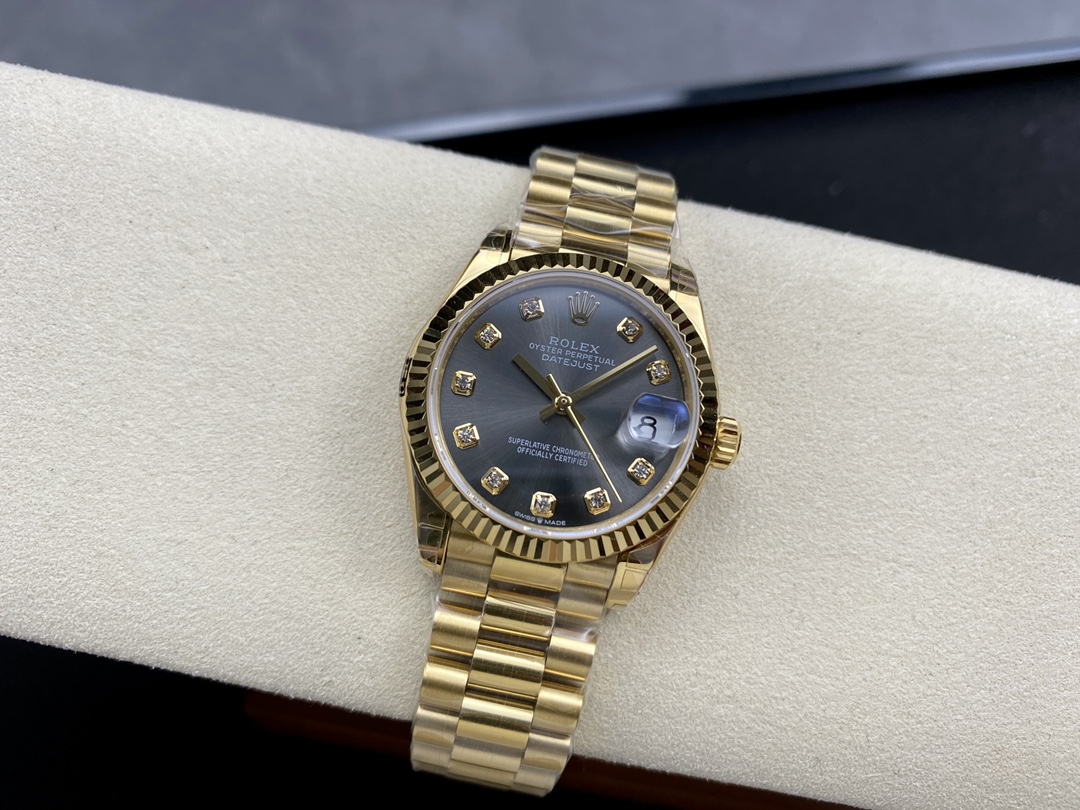 Rolex Datejust 31 Automatic 18k Yellow Gold Diamond Grey Dial m278278 0036 Ladies Watch