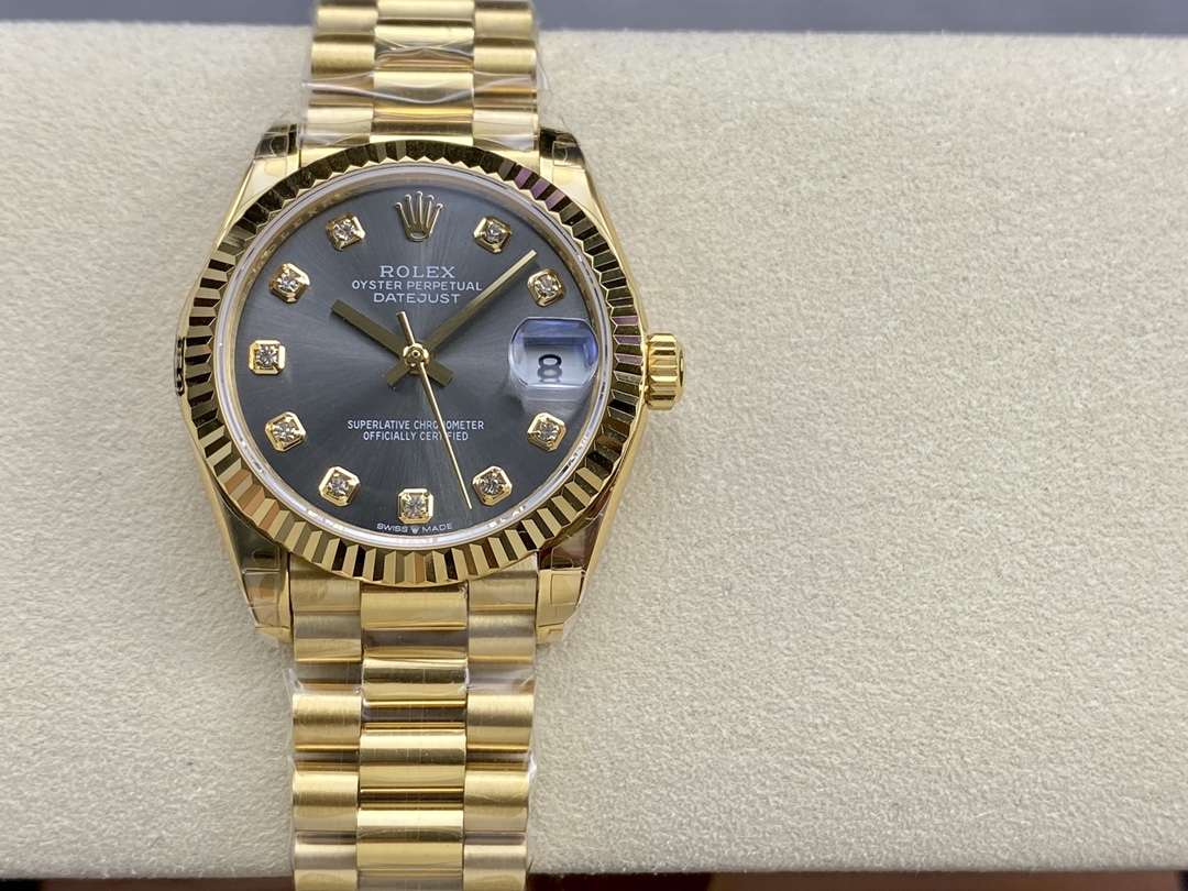 Rolex Datejust 31 Automatic 18k Yellow Gold Diamond Grey Dial m278278 0036 Ladies Watch