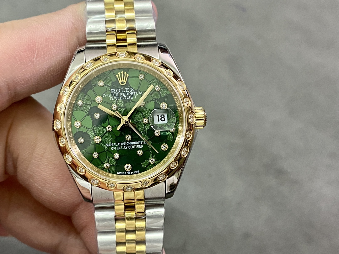 Rolex Datejust 31mm 278343RBR 0032 Green Floral Motif Dial Yellow Rolesor Jubilee Ladies Watch